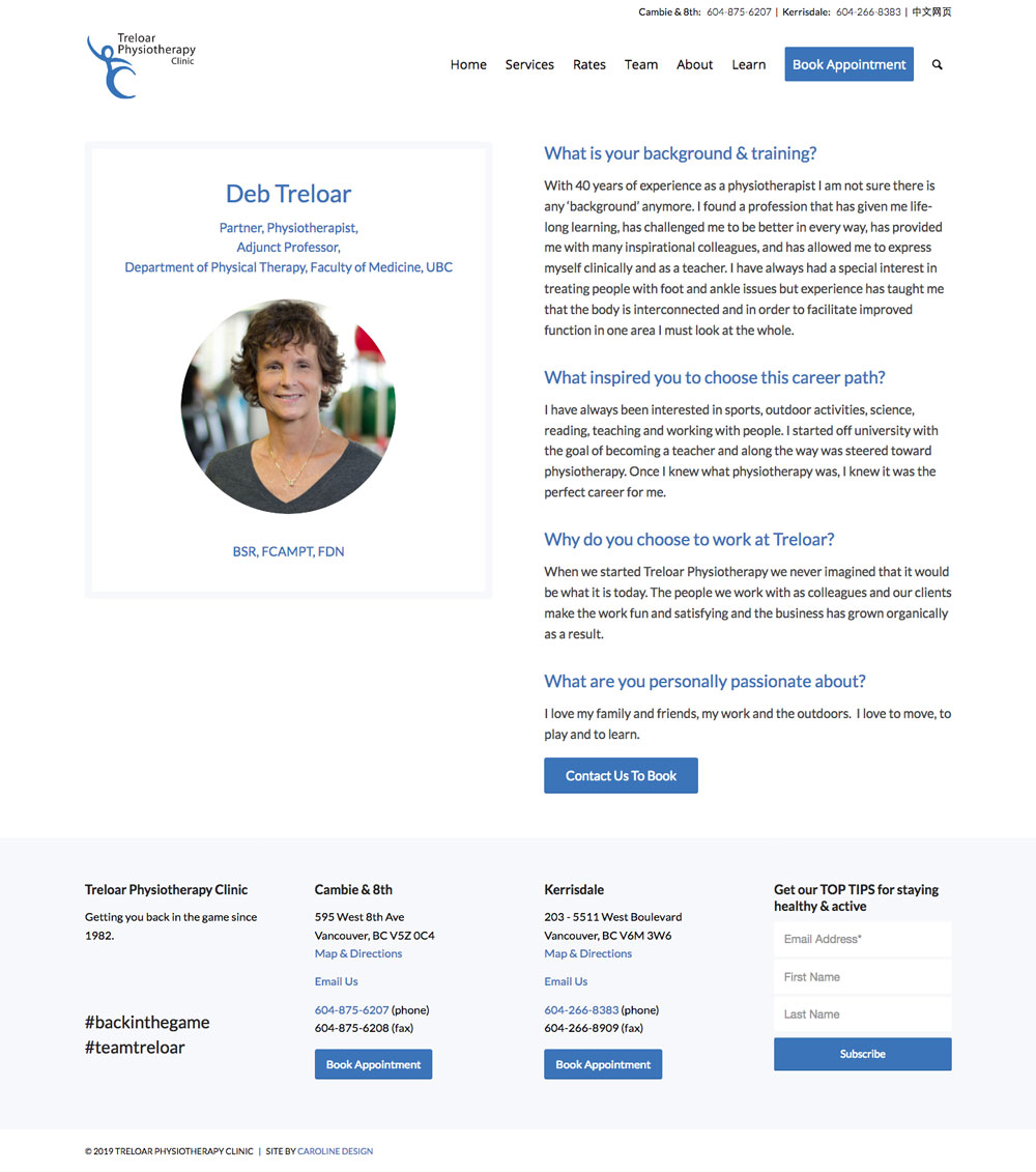 Physiotherapy Clinic Website Design: Treloar Physio