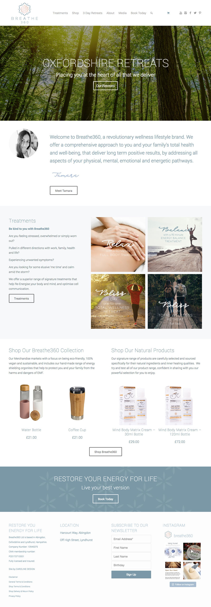 Wellness Website Design: Breathe360 Shop, Treatments & Retreats